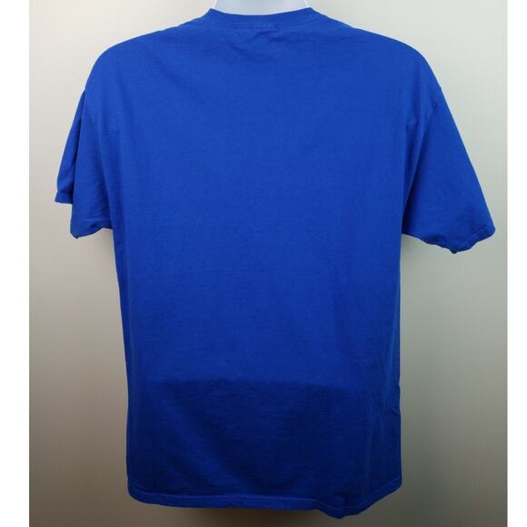 Rudolph Red Nosed Reindeer Abominable Snowman Don't Stop Believing Blue Tshirt L - Picture 3 of 4